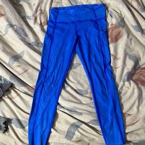 blue lulu crop leggings with side pockets